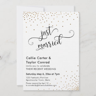 Net Getrouwd Script Typografie, Nep Gouden Confett Kaart