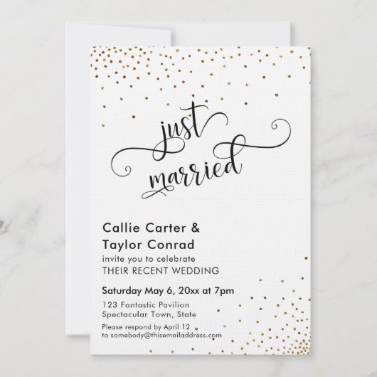 Net Getrouwd Script Typografie, Nep Gouden Confett Kaart (Voorkant)