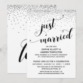 Net Getrouwd Script Zilver Confetti Ontvangst-Only Kaart (Voorkant / Achterkant)
