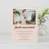 Net getrouwd Stijlvolle retro Peach Pink fotokaart Kaart (Staand voorkant)