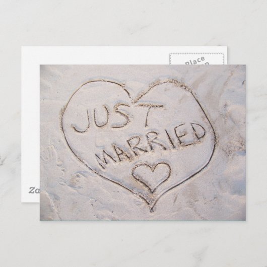 Net getrouwd strand zand schrijven Briefkaart (Voorkant / Achterkant)
