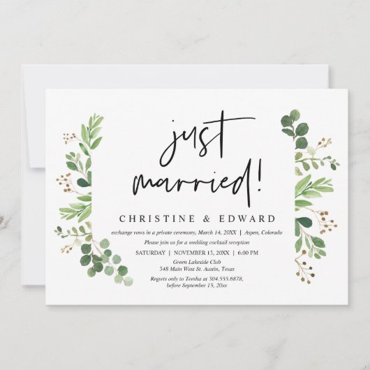 Net Getrouwd, Trouw Elopement Feest Kaart (Voorkant)