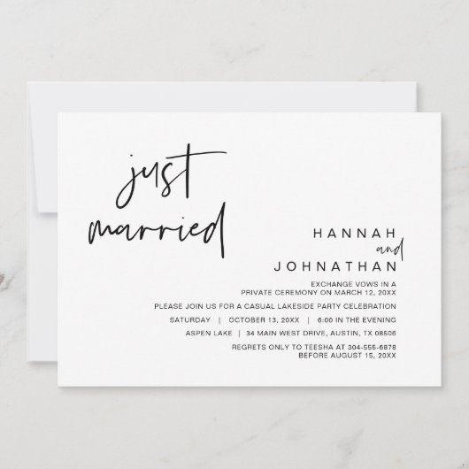 Net Getrouwd, Trouw Elopement Feest Kaart (Voorkant)