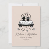 Net getrouwd trouwauto bruid & bruidegom vos foto aankondiging (Voorkant)