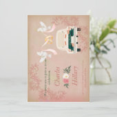 Net getrouwd trouwauto en vliegende duiven Invitat Kaart (Staand voorkant)