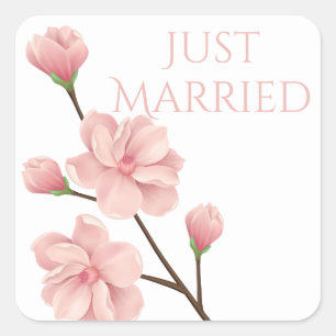 Net Getrouwd Trouwroze Kersenbloesem Bloem Vierkante Sticker