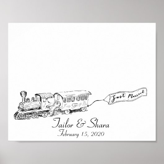 Net Getrouwd Trouwtrein Vingerafdruk Gastboek Poster (Voorkant)