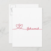 Net getrouwd, twee rode hartjes lijn tekening aankondigingskaart (Voorkant / Achterkant)