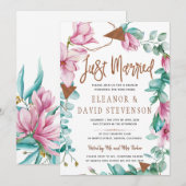 Net getrouwd typografie bloemenroze bruiloft brunc kaart (Voorkant / Achterkant)