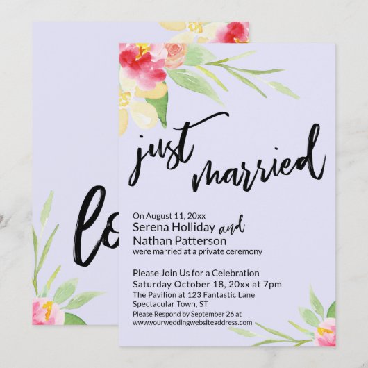 Net Getrouwd Typografie Bloemschildering Lavendel  Kaart (Voorkant / Achterkant)
