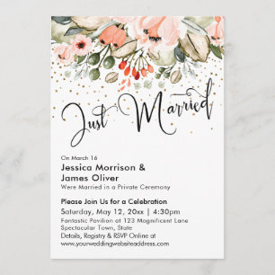 Net Getrouwd Typografie Blush Bloemen Goud Confett Kaart