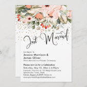 Net Getrouwd Typografie Blush Bloemengoud Confetti Kaart (Voorkant / Achterkant)