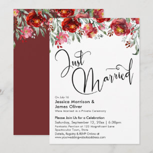 Net Getrouwd Typografie Bordeauxrood Bloemmotief Kaart