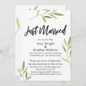 Net Getrouwd Typografie Groene Aquarel Lofwerk Kaart (Voorkant / Achterkant)