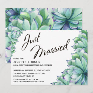 Net Getrouwd Typografie met Waterverf Succulenten Kaart