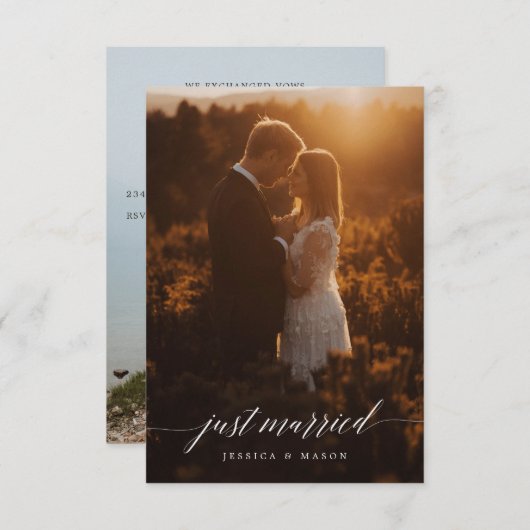 Net Getrouwd Uitnodigen Eloped Aankondiging - Wit (Voorkant / Achterkant)