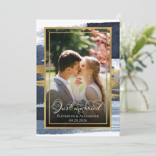 Net getrouwd Uitnodiging | Abstracte bruiloft (Staand voorkant)