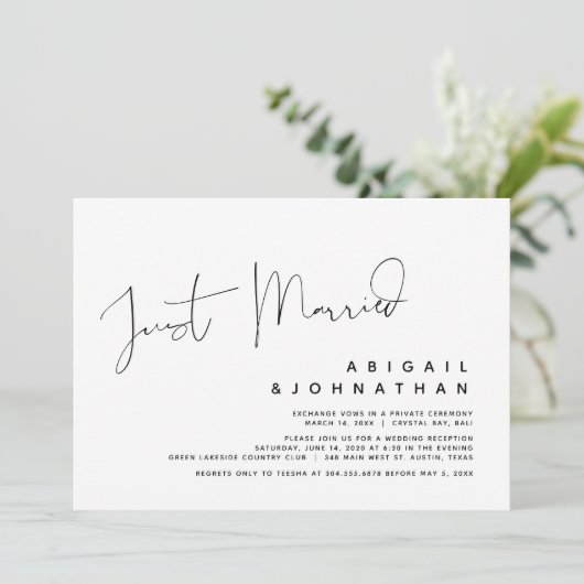 Net Getrouwd, Uitnodiging Elopement Bruiloftsfeest (Staand voorkant)