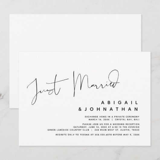 Net Getrouwd, Uitnodiging Elopement Bruiloftsfeest (Voorkant / Achterkant)