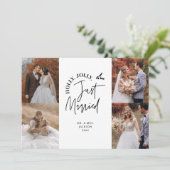 Net getrouwd vakantie Pas getrouwd Foto Wit Feestdagenkaart (Staand voorkant)