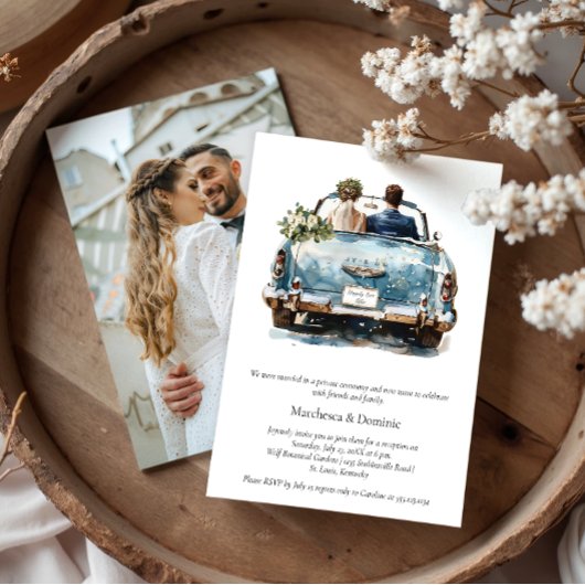 Net Getrouwd Vintage Auto Ontvangst Feestviering | Kaart