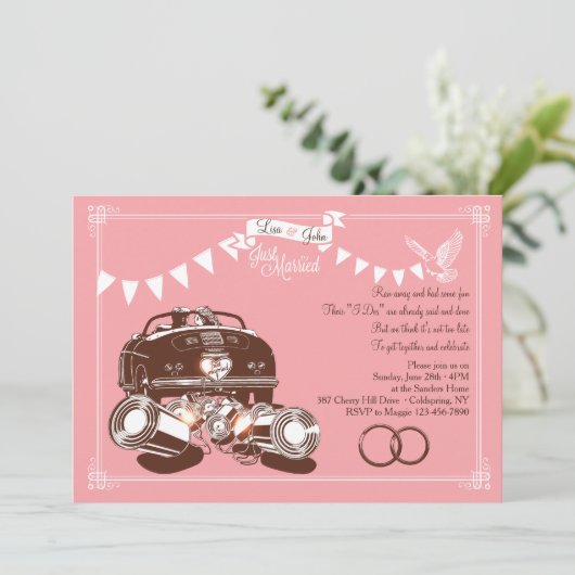 Net getrouwd Vluchtfeest Uitnodigingen (Staand voorkant)