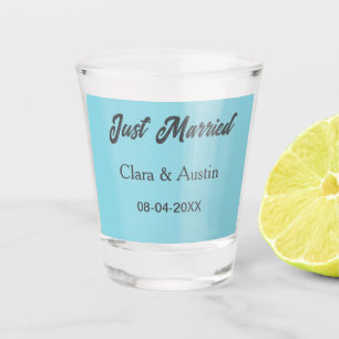 Net getrouwd voeg koppel naam datum jaar huwelijks shot glas