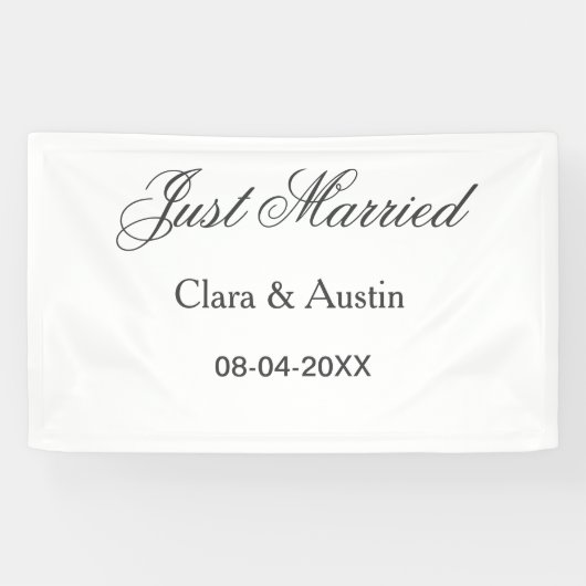 Net getrouwd voeg koppel naam datum jaar huwelijks spandoek (Horizontaal)
