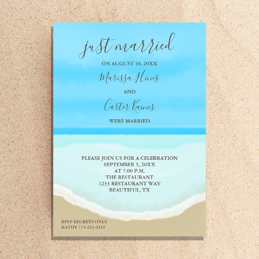 Net getrouwd Waterverf Ocean Beach Invitation Kaart