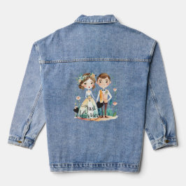 net getrouwd - waterverf paar ontwerp bruiloft denim jacket