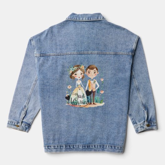 net getrouwd - waterverf paar ontwerp bruiloft denim jacket (Achterkant)