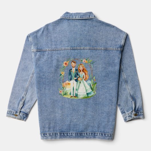 Net getrouwd waterverf paar ontwerp denim jacket (Achterkant)