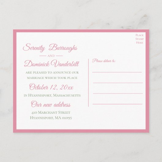 Net getrouwd Waterverf roze bloemenbruiloft Aankondigingskaart (Achterkant)