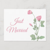 Net getrouwd Waterverf roze bloemenbruiloft Aankondigingskaart (Voorkant)