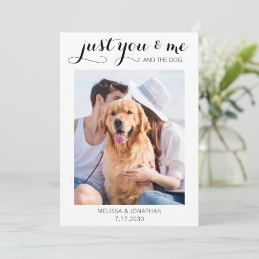 Net Getrouwd Weggelopen Hond Huwelijksaankondiging Save The Date (Staand voorkant)