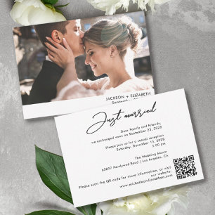 Net getrouwd weggelopen trouwfoto qr-codekaart
