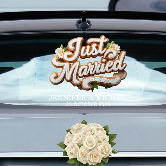 Net getrouwd white gold script huwelijksauto raamsticker
