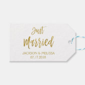 Net getrouwd wit en goud folie polka stippen cadeaulabel (Voorkant (Horizontaal))