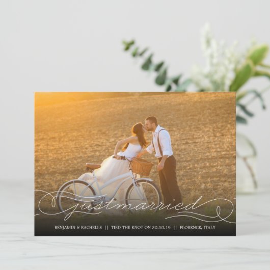 Net getrouwd witte bruiloft aankondiging foto kaar (Staand voorkant)