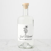 Net getrouwd Zonnebloem Huwelijk Rustieke Wildflow Likeurfles Etiket (Voorkant)