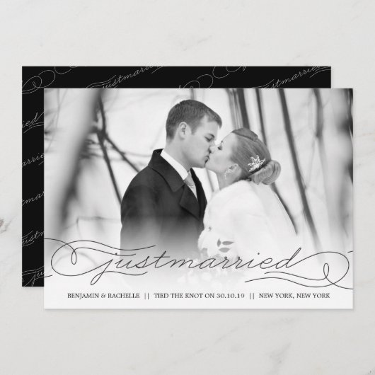 Net getrouwd zwart bruiloft aankondiging foto kaar (Voorkant / Achterkant)