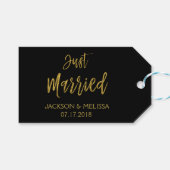 Net getrouwd zwart en goud folie polka dots cadeaulabel (Voorkant (Horizontaal))