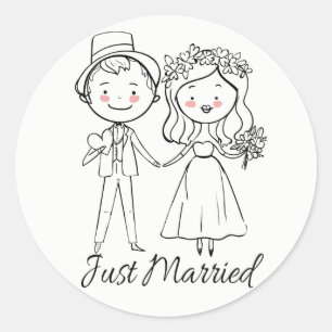 Net Getrouwd Zwart En Wit Huwelijk Bruid Bruidegom Ronde Sticker