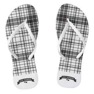 Net getrouwd zwart en wit plaid teenslippers