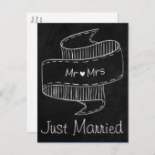 Net getrouwd zwart-wit schoolbord bruiloft aankondigingskaart (Voorkant / Achterkant)