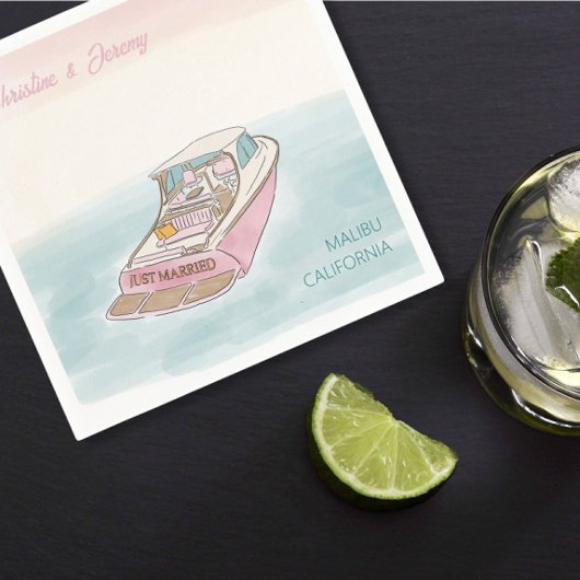 Net getrouwde boot voor bruiloft servet