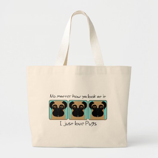 Net Love Pugs Quote en Funny Pugs die rondkijken Grote Tote Bag (Voorkant)