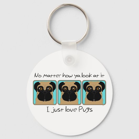 Net Love Pugs Quote en Funny Pugs die rondkijken Sleutelhanger (Voorkant)