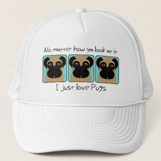 Net Love Pugs Quote en Funny Pugs die rondkijken Trucker Pet (Voorkant)