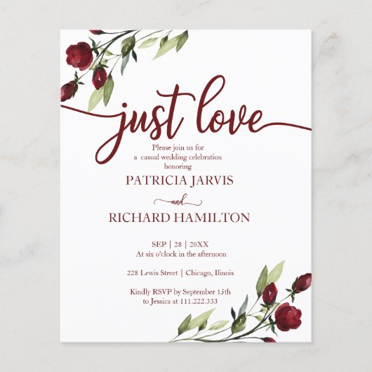 Net Love Red Flowers budget Wedding Invitations (Voorkant)